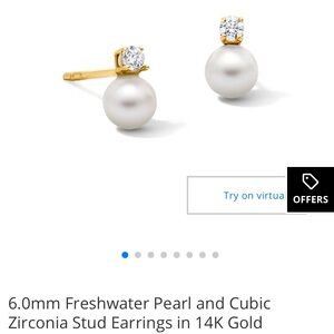 Gold and Pearl Stud Earrings with Cubic Zirconia